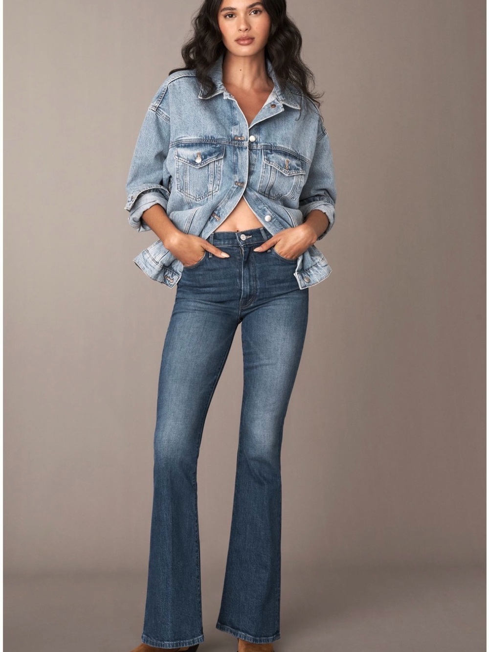 New Mother weekender skimp mid rise flare jeans size 23, in perfectly imperfect
